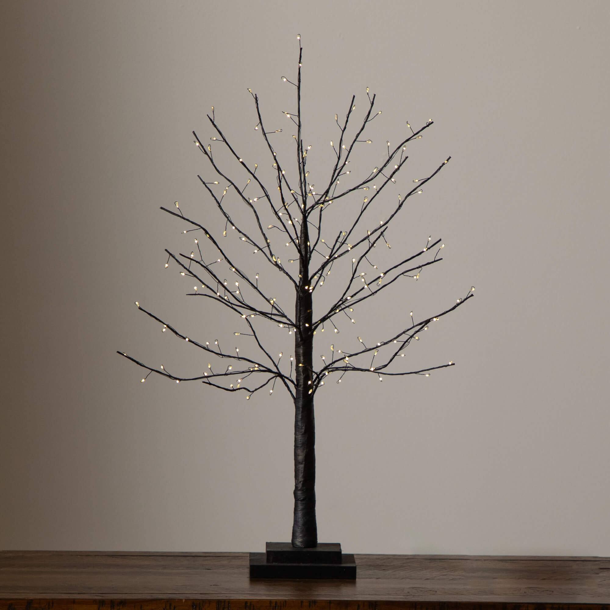 2ft. Pre-Lit Artificial Halloween Black Twig Tree with 210 Warm White Fairy Copper Wire LED Lights